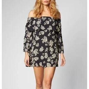 Flynn Skye NEW Louie Mini Onyx Bloom Long Sleeve Boho Festival Dress Black Small